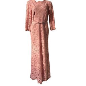 Tadashi Shoji blush Evening Dress Gown Cocktail Wedding Lace Lined Pink Size 12
